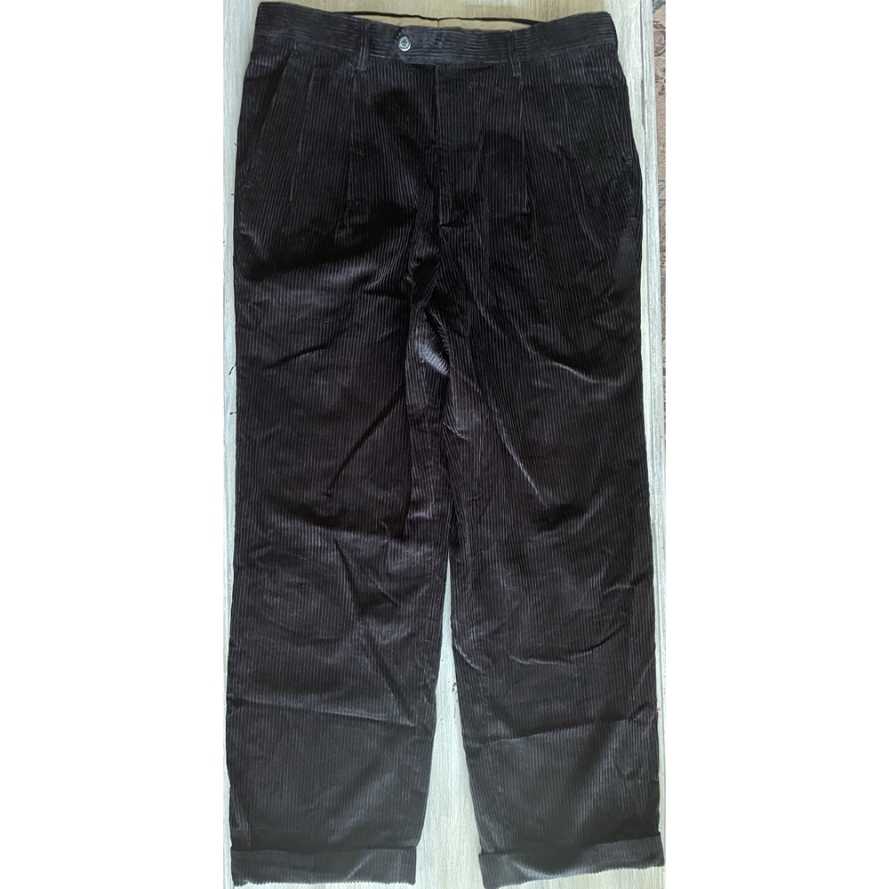 Hickey Freeman Men's Dress Pants Black Corduroy‎ Size 34 Made In Italy EUC